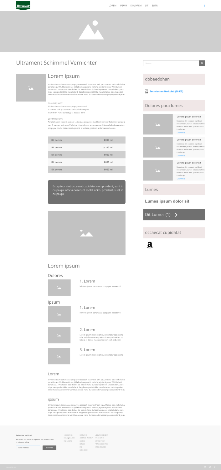 Erstes Layout der Produktdetail Seite - Ultrament